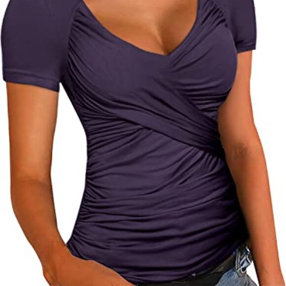 zeagoo Tops - Zeagoo Short SleeveV-Neck Ruched Blouse, Size XL